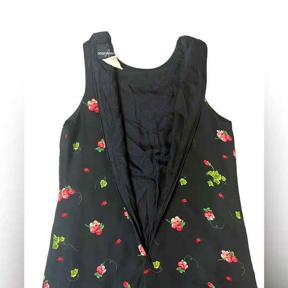 Vintage 90s y2k Long Sleeveless Maxi Shift Dress Red Floral Ivy Ladybugs No Size - Picture 4 of 7